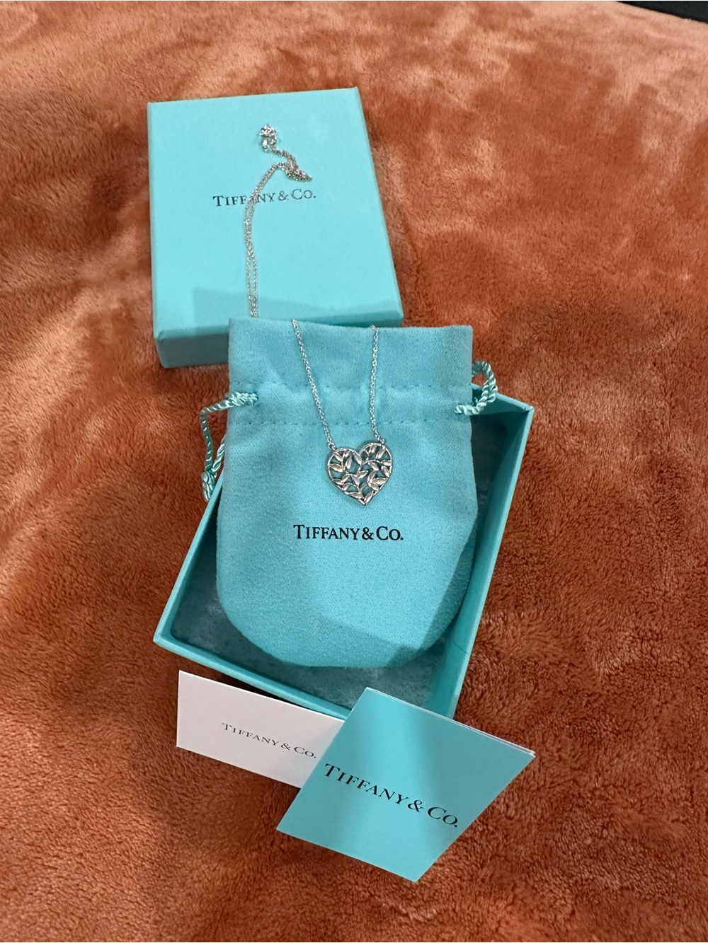 Tiffany & Co. Silver Openwork Heart Pendant Necklace - Blue Accents